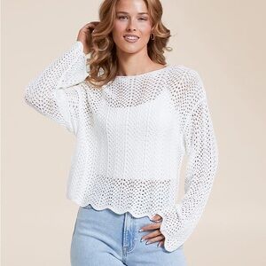 Zsupply Donovan Crochet Cropped Sweater
White Scallop Hem Sleeves Size Small